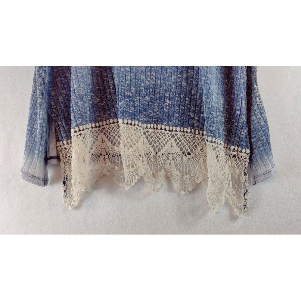 Tunic Soft Stretch Knit Crotchet Trim Faded Glory Shades of Blue Cotton Cottage - Picture 3 of 8